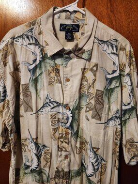 Men's XL Newport Blue Cream/Blue Swordfish Hawaiian Short Sleeve Shirt